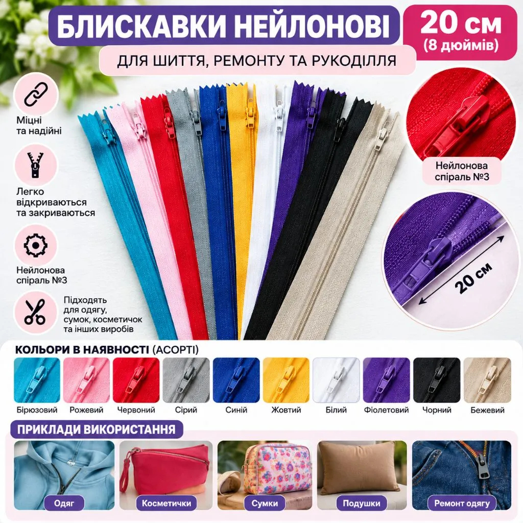 Блискавка нейлонова №3 — 20 см
