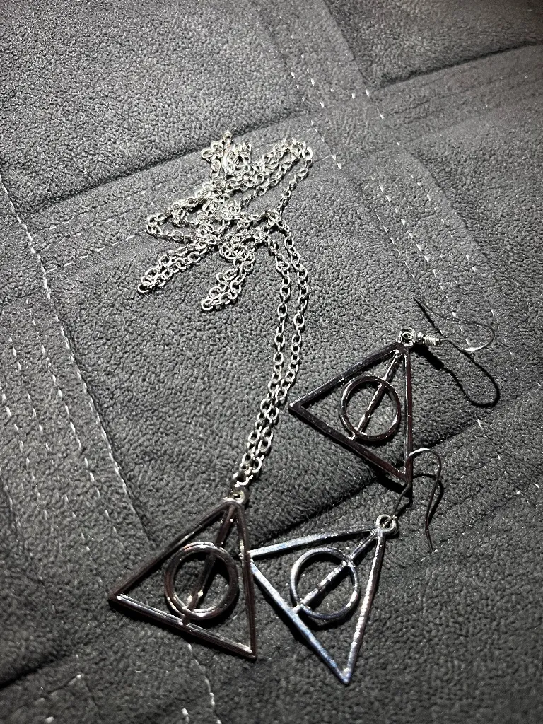 Набір прикрас Смертельні Реліквії, Гаррі Поттер, Harry Potter, Дари Смерті, ланцюжок з підвіскою, сережки